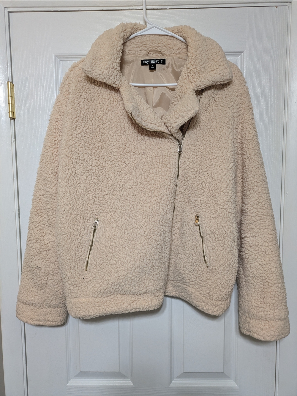 Say What? Cream Teddy Sherpa Zip Jacket